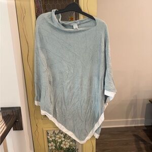 Barefoot Dreams Soft Blue Poncho with Cream Accents